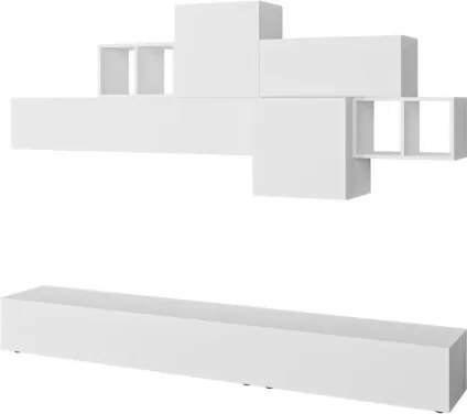 Parete Attrezzata Base TV 260 Cm E Pensili Tromen Bianco Opaco