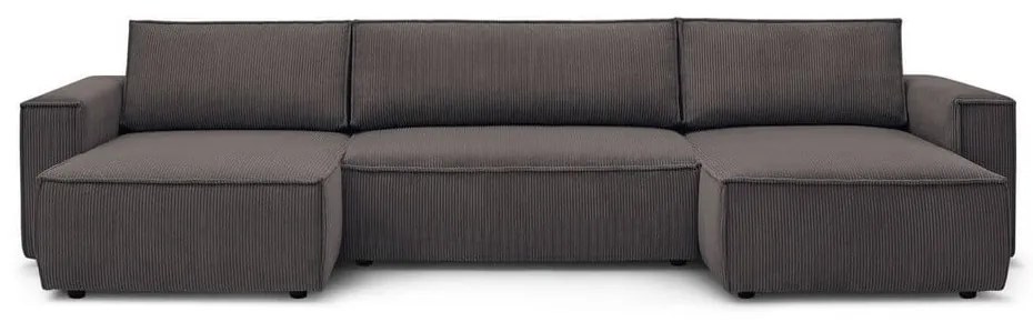 Divano angolare grigio tortora allungabile (a U) con rivestimento in velluto a coste Nihad – Bobochic Paris