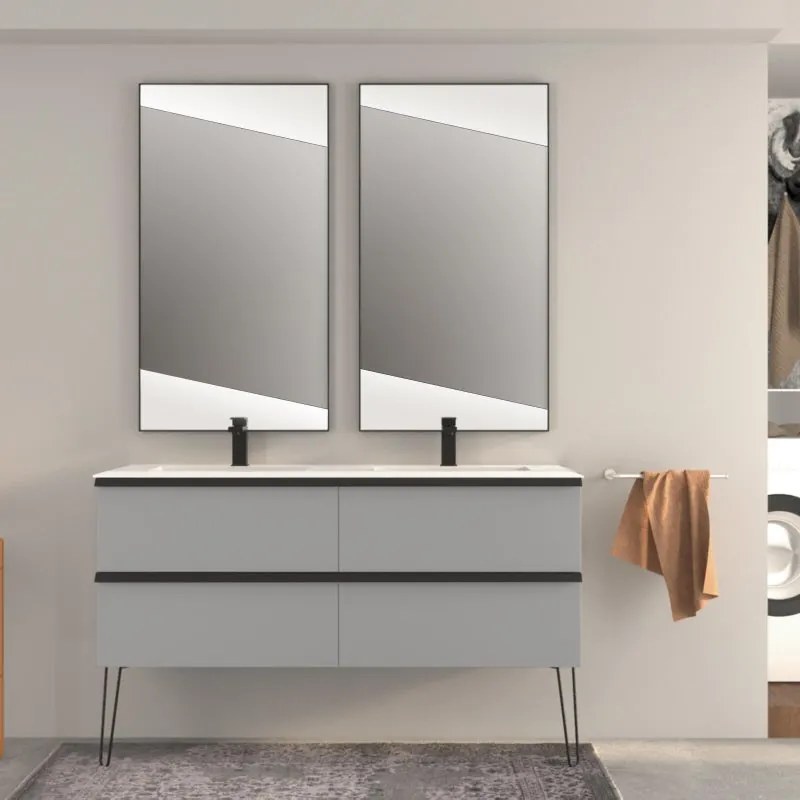 Mobile sottolavabo e lavabo Rodi grigio nuvola L 140 x H 57 x P 46 cm 2 vasche