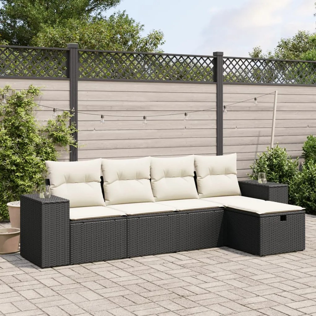 Set Divani da Giardino 5 pz con Cuscini in Polyrattan Nero