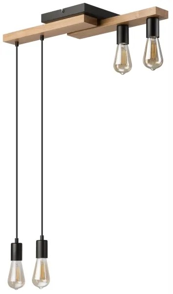 Lampadario a sospensione con filo CORTINA 4xE27/15W/230V nero/quercia