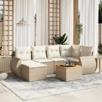 Set Divani da Giardino 7 pz con Cuscini Beige in Polyrattan 3225106