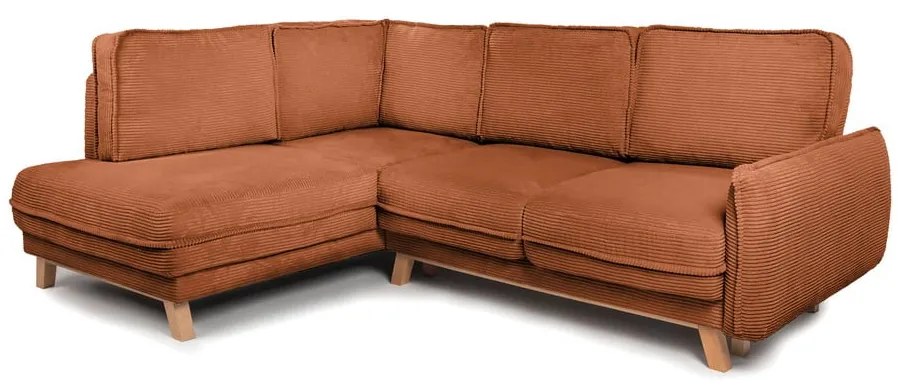 Divano angolare arancione allungabile (con penisola a sinistra) con rivestimento in velluto a coste Tori – Bonami Selection