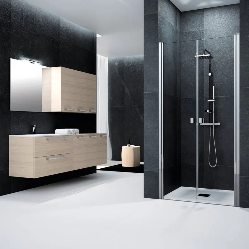 Porta doccia battente Glam L 141 x H 200cm, Sp. 6 mm in vetro vetro senza finitura / trasparente profilo cromo