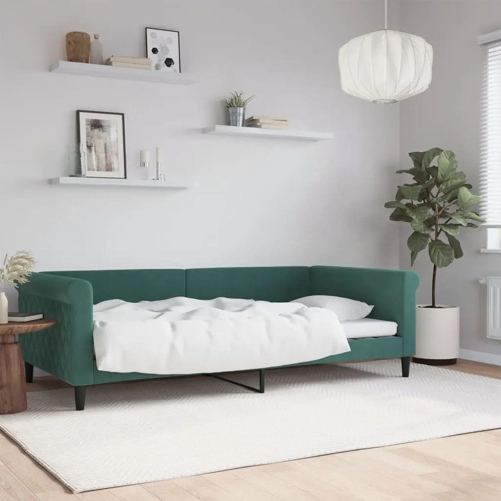 Letto Da Giorno Verde Scuro 100x200 Cm İn Velluto /