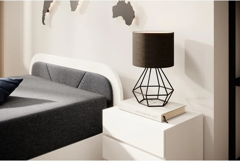 Letto singolo imbottito/in truciolato bianco/grigio scuro con contenitore e materasso inclusi 80x190 cm Parys – ELTAP