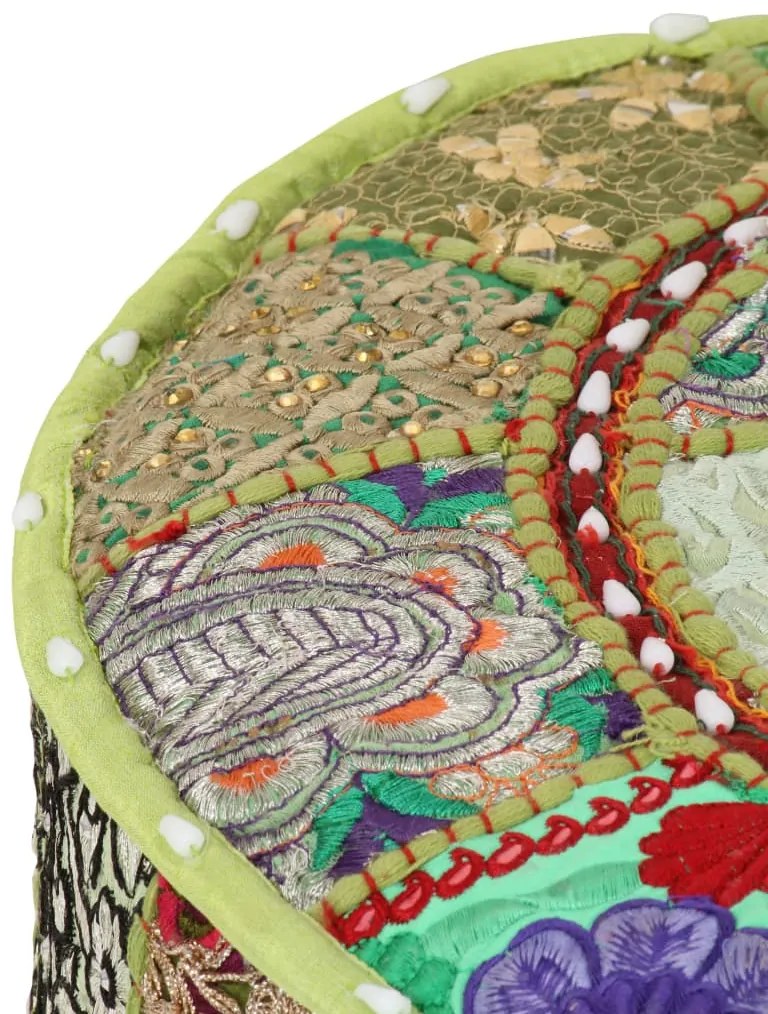 Pouf patchwork rotondo fatto a mano in cotone 40x20 cm verde