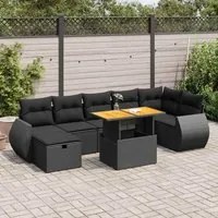 Set Divani da Giardino 5 pz con Cuscini Nero Polyrattan Acacia 3328063