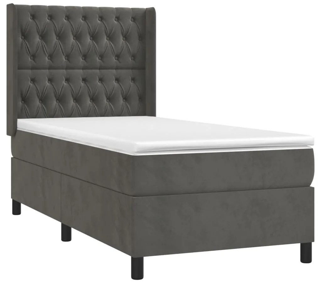 Letto a molle con materasso e led grigio scuro 100x200 cm