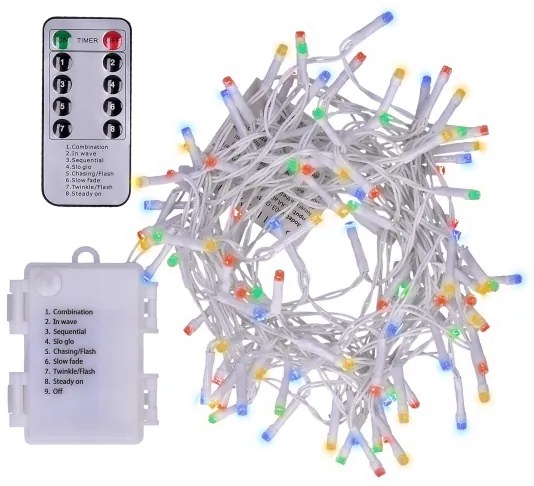 Brilagi - Catena LED natalizia da esterno 120xLED/8 funzioni/3xAA 9,5m IP44 multicolor + tc