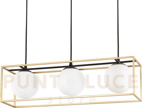 Lingotto lampadario sospeso nero-ottone sfera bianca 3 luci attacco...