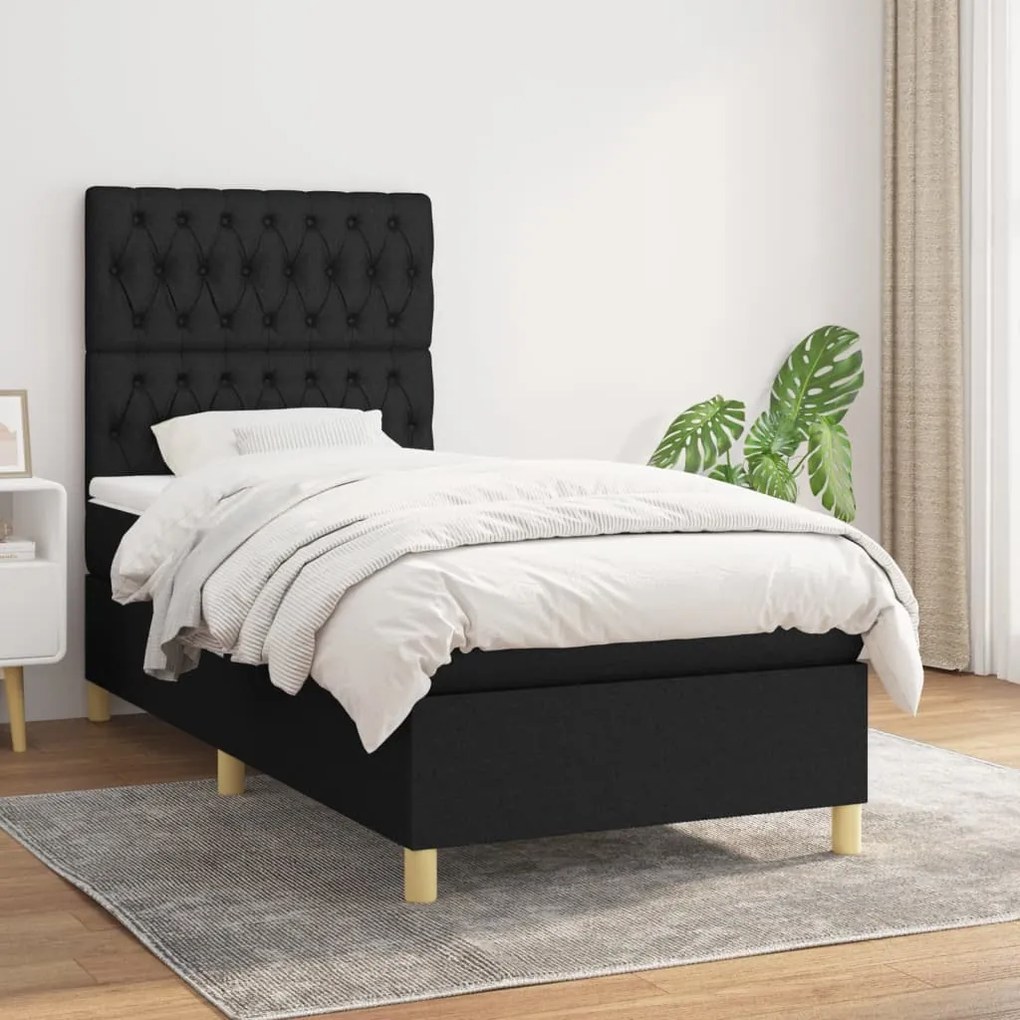 Giroletto A Molle Con Materasso Nero 90x190 Cm İn Tessuto /