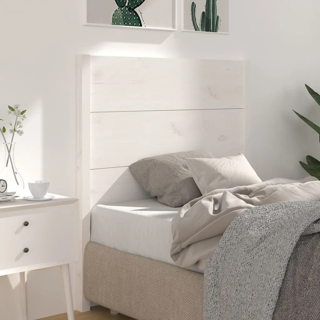 Testiera Per Letto Bianca 81x4x100 Cm İn Legno Massello Di Pino /