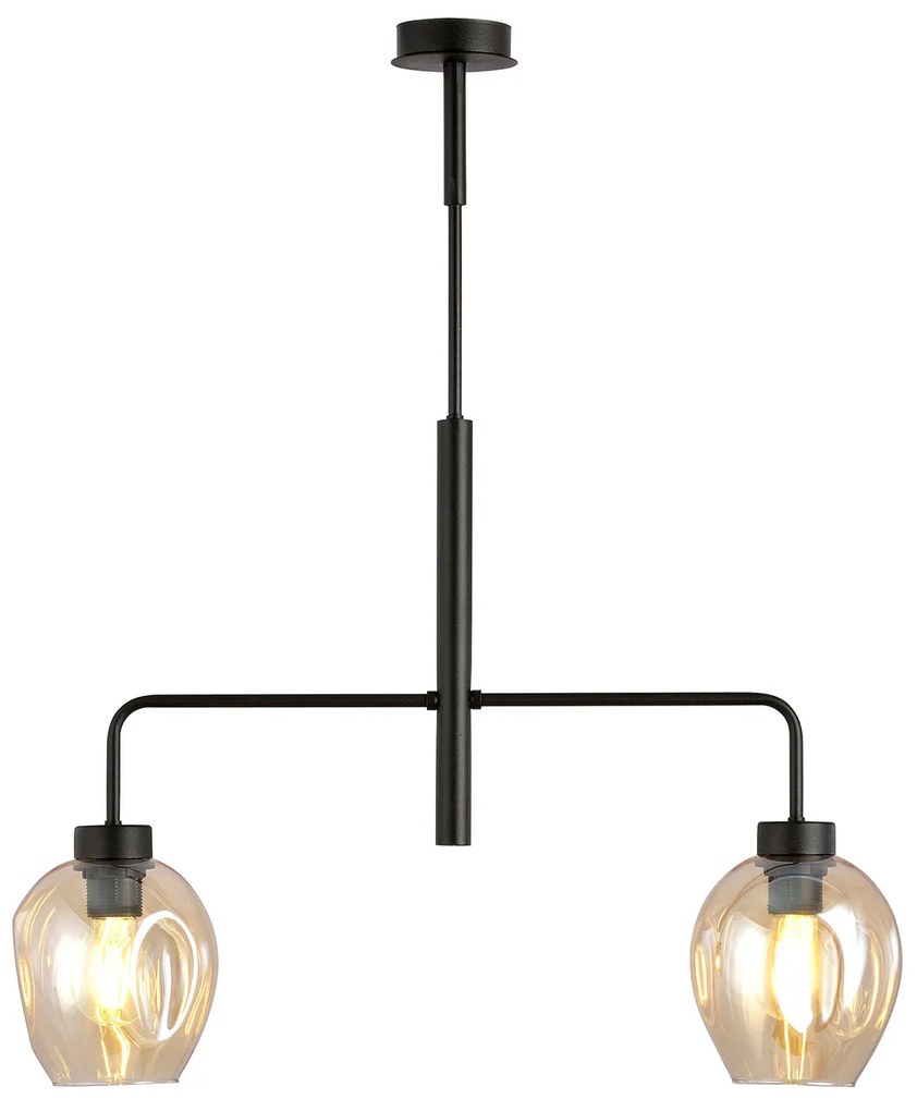 Lampadario Moderno 2 Luci Auriga In Accaio Nero E Vetro Ambra