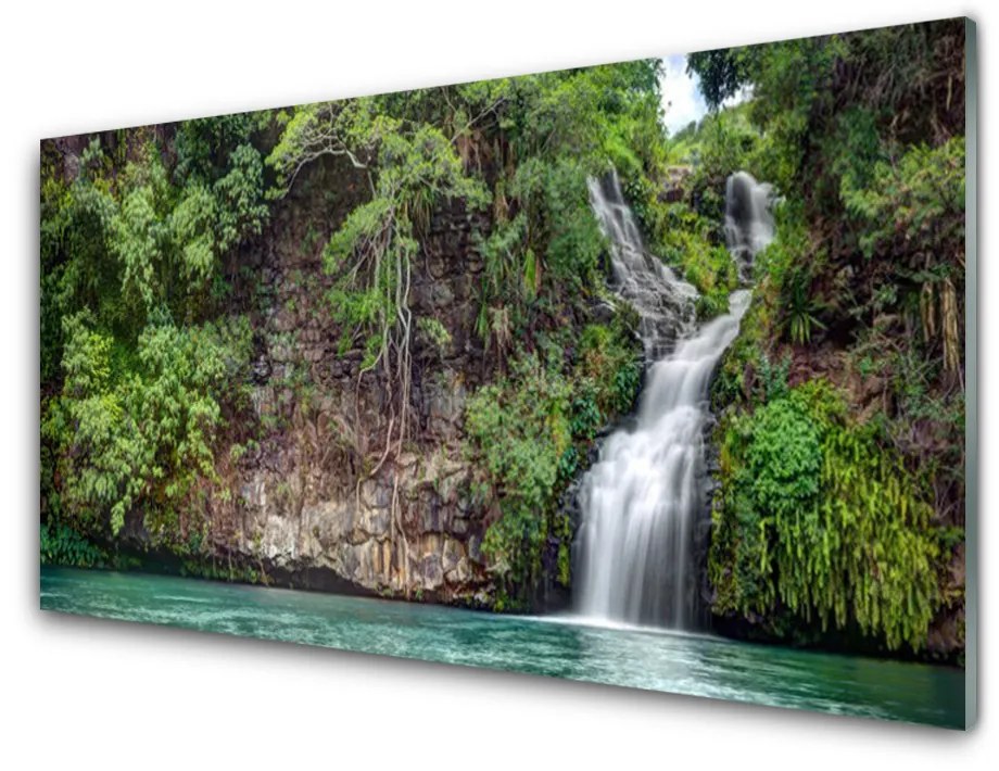 Quadro in vetro acrilico Cascata Rock Nature 100x50 cm 2 appendini