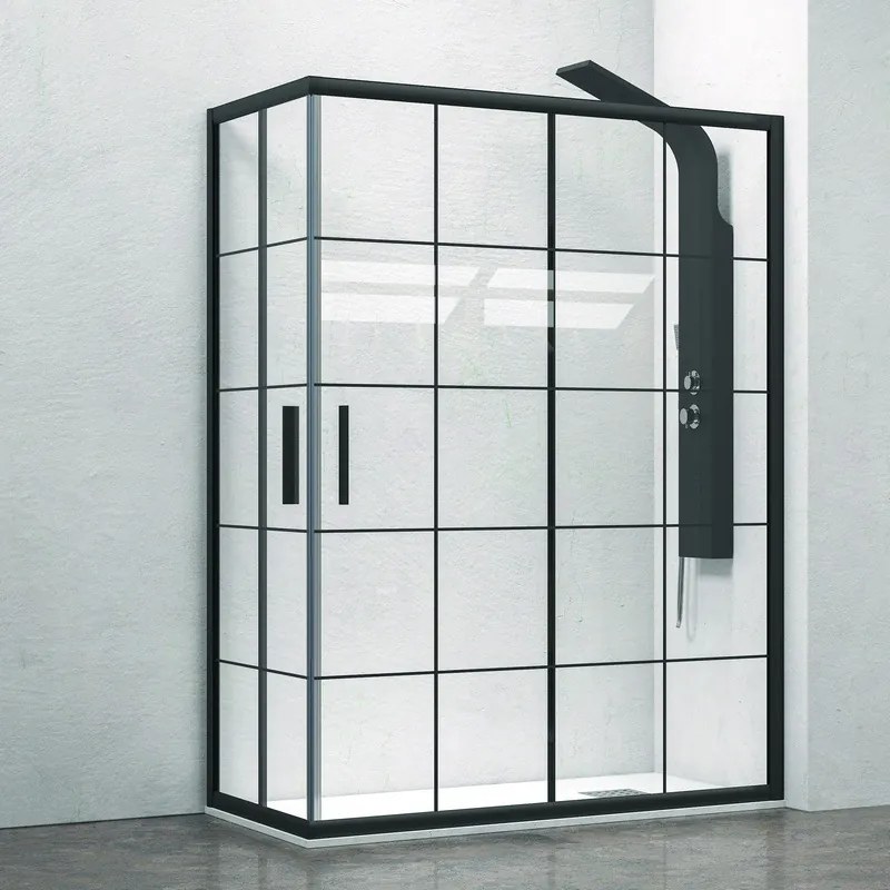 Box doccia 130x70 cm nero opaco con vetro a quadrati neri NICO-B1000 - KAMALU