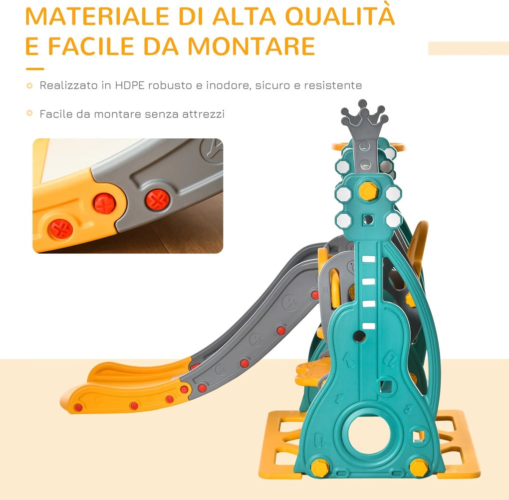 Scivolo per Bambini 152x149x107 cm con Altalena e Canestro Multicolore...