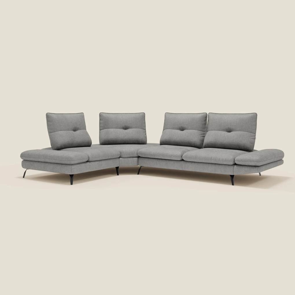 Ardex Divano Angolare - schienali traslanti e bracciolo regolabile in elegante tessuto impermeabile T06 grigio