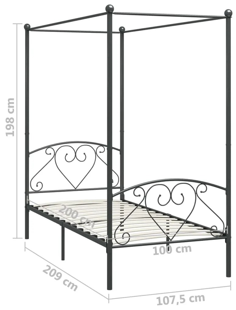 Letto a baldacchino grigio in metallo 100x200 cm