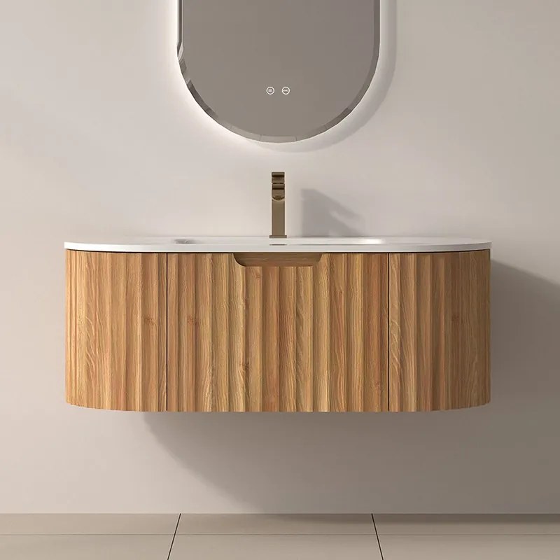 Mobile bagno curvo 100 cm cannettato con lavabo integrato | KAM-NORTH-P100 - KAMALU