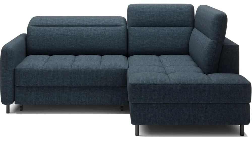 Divano angolare blu allungabile/con contenitore (con penisola a destra/a L) e rivestimento in velluto Barea – ELTAP