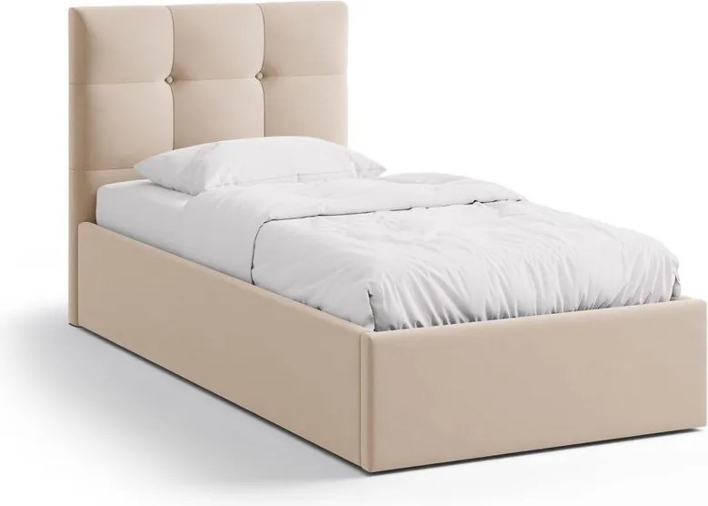 Letto singolo imbottito marrone chiaro con contenitore con rete inclusa 90x200 cm Phaedra – Micadoni