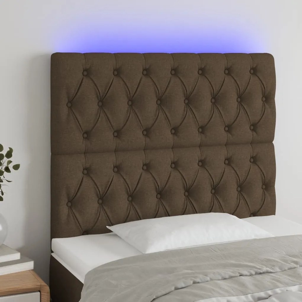 Testiera A Led Marrone Scuro 100x7x118/128 Cm İn Tessuto /