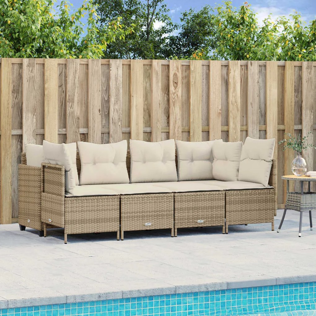 Set divano da giardino 5 pz con cuscini beige in polyrattan