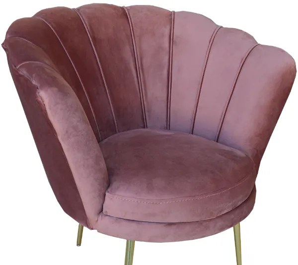 Poltrona in velluto Rosa - modello conchiglia e gambe metallo oro