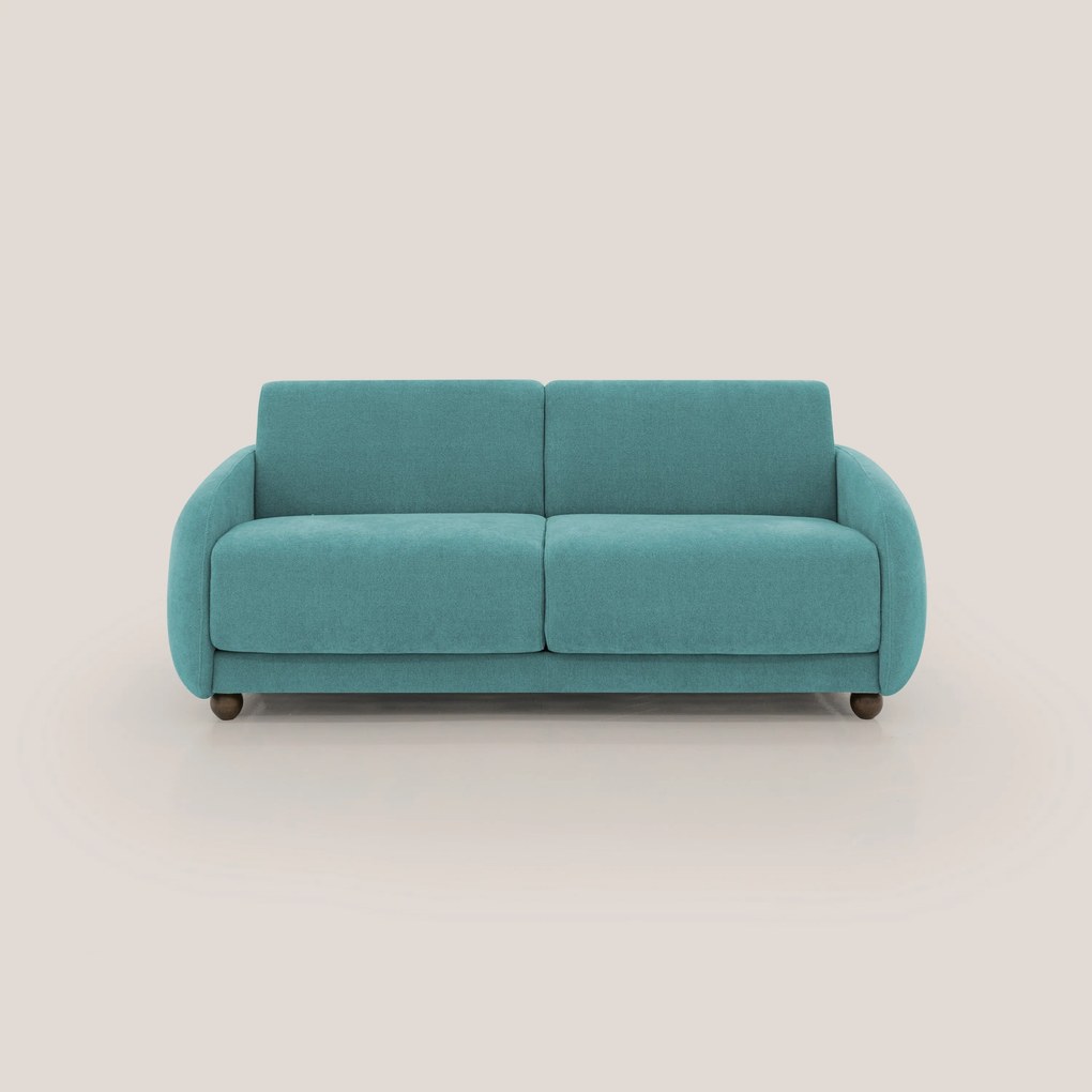 Giglio divano letto scandinavo japandi con materasso H18 cm in tessuto Bouclé impermeabile T07 azzurro