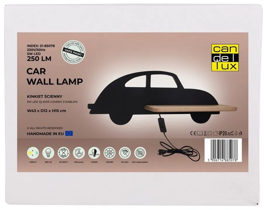 Apparecchio nero per bambini Car - Candellux Lighting