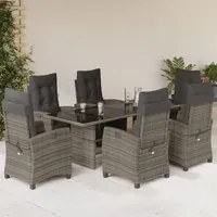 Set da Pranzo da Giardino 7 pz con Cuscini in Polyrattan Grigiocod mxl 87071