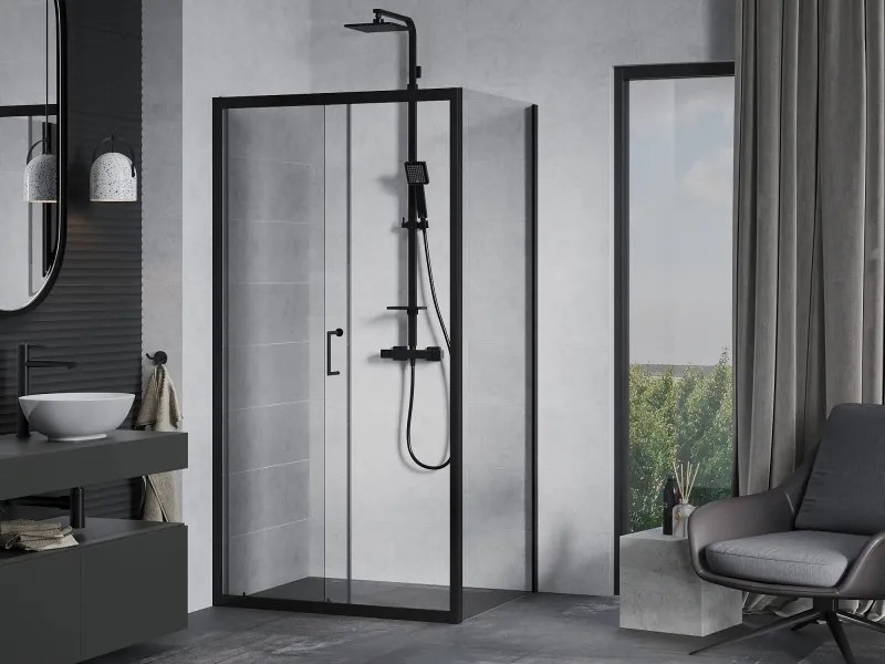 Mexen Apia cabina doccia scorrevole 100 x 80 cm, trasparente, nero - 840-100-080-70-00