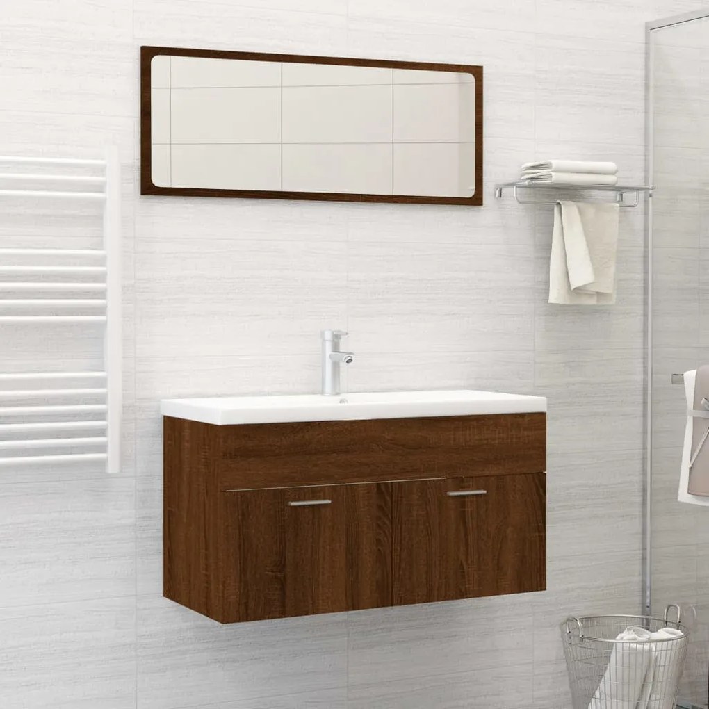 Set Mobili Da Bagno 2 Pz Rovere Marrone İn Legno Multistrato /