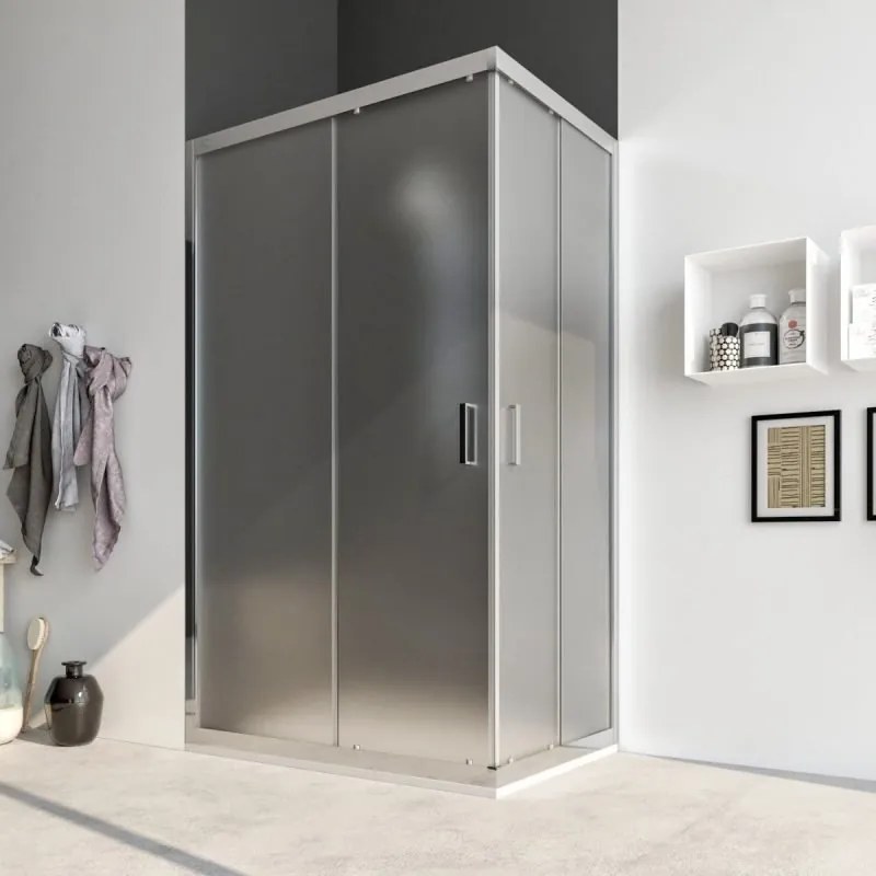 Box doccia angolare 100X120 Acacia satinato con due ante scorrevoli