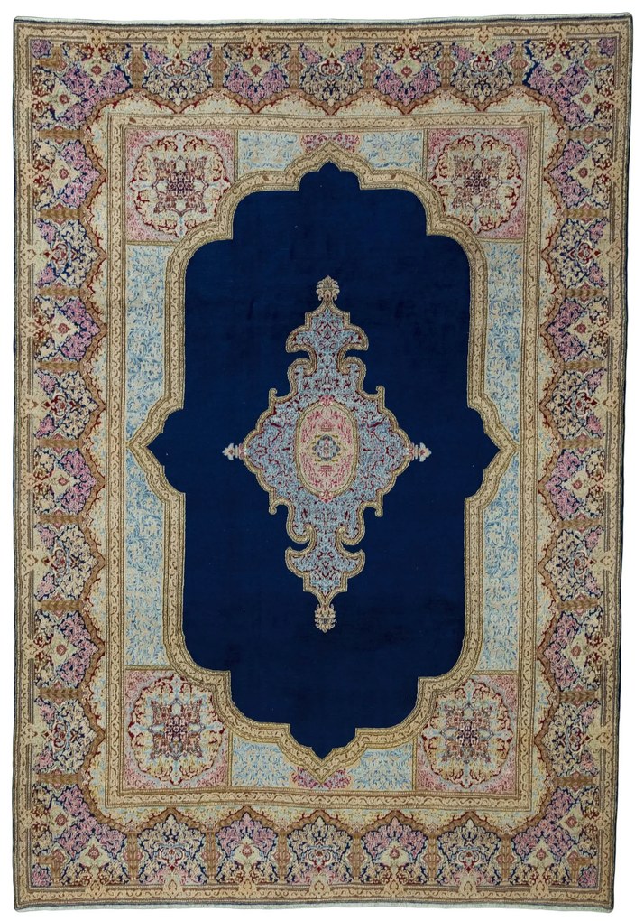 Kerman Tappeto 270 x 390 Blu (Iran) Annodato A Mano