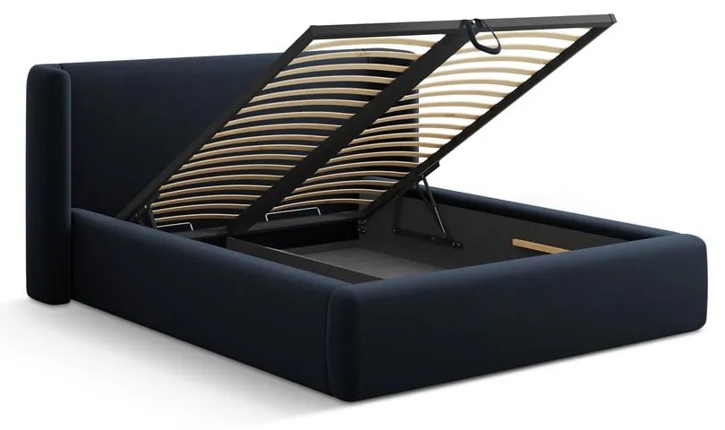 Letto matrimoniale imbottito blu scuro con contenitore con rete inclusa 200x200 cm Jason – Windsor &amp; Co Sofas