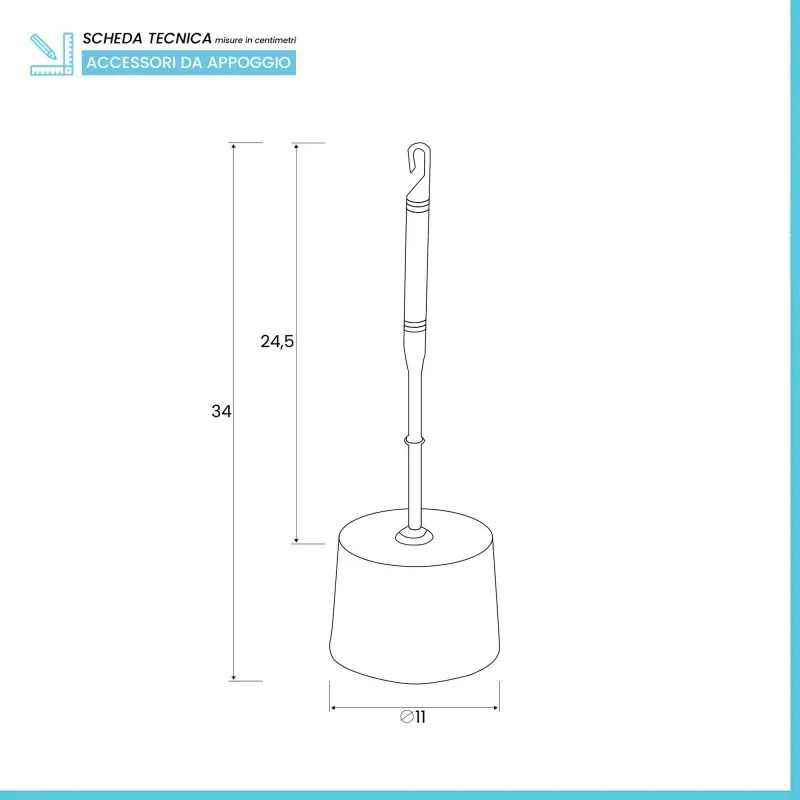Porta scopino bianco in plastica per wc con scopino ergonomico