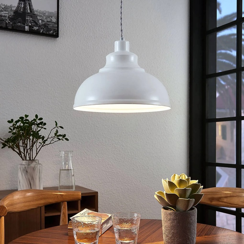 Lampada a sospensione Albertine Lindby, dimmerabile, Bianco / Opale, Soggiorno / Sala da pranzo, Metallo, Vintage, Lampada a sospensione