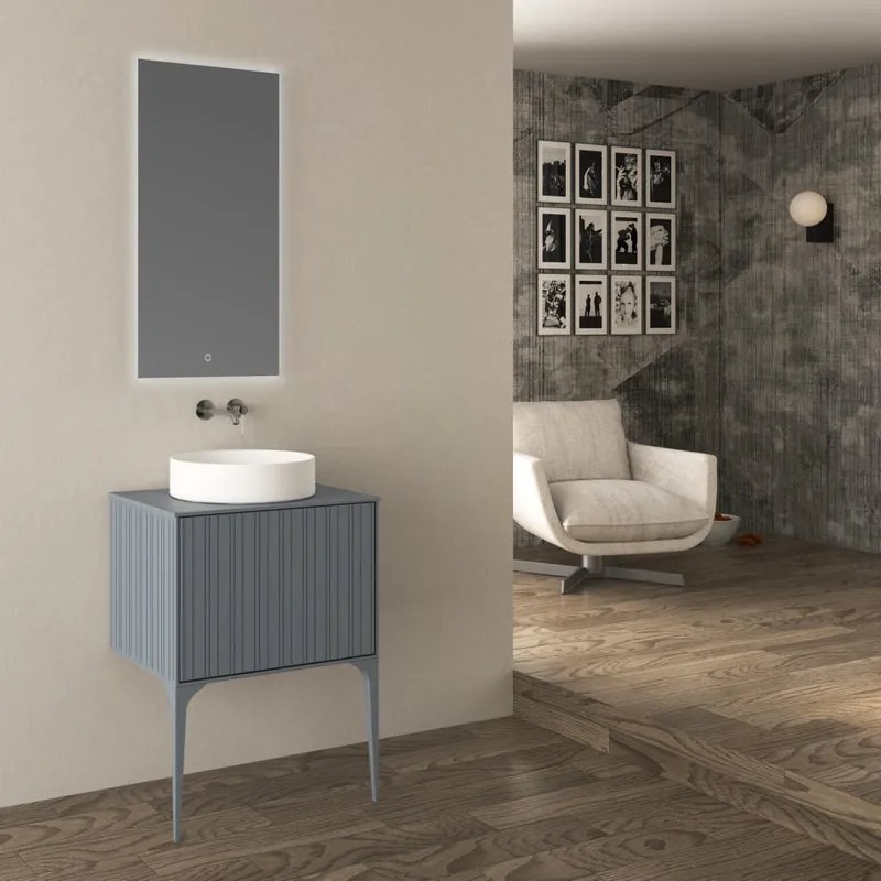 Mobile da bagno sospeso sotto lavabo Domino di Baden Haus L 60 x H 43 x P 46 cm blu ghiaccio cannettato  opaco, 1 cassetto