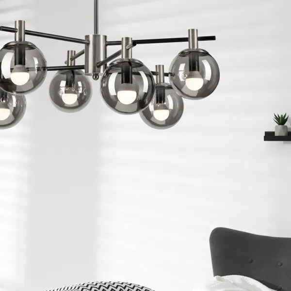 Lampadario a sospensione con supporto rigido LILOU 6xE14/5W/230V cromo opaco/fumé