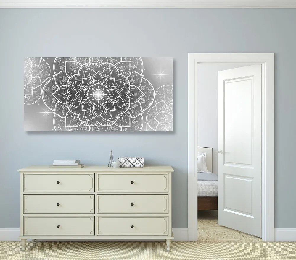 Stampa su tela – Mandala orientale in bianco e nero