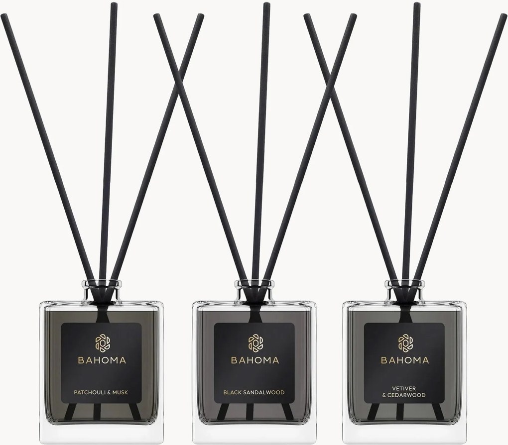 Diffusori in confezione regalo (patchouli, legno di sandalo nero, vetiver), set da 3