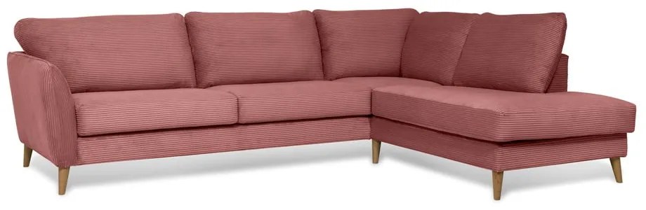 Divano angolare in velluto a coste rosa (angolo destro) Paris - Scandic