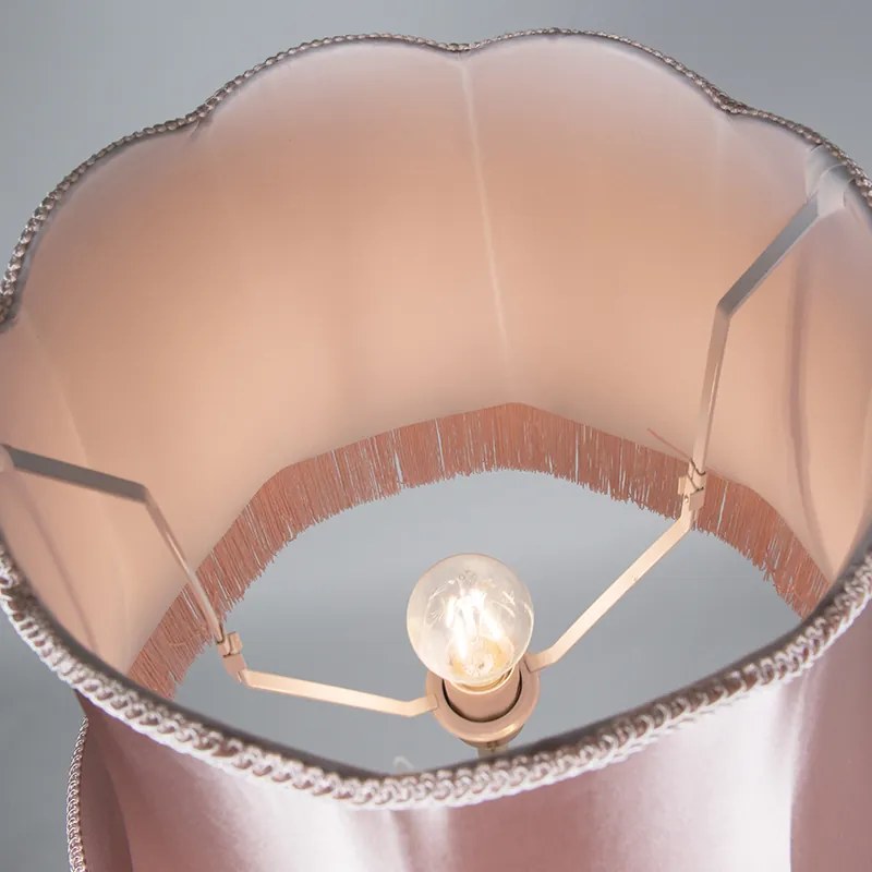 Lampada da terra retrò in ottone con paralume granny rosa 45 cm - Kaso