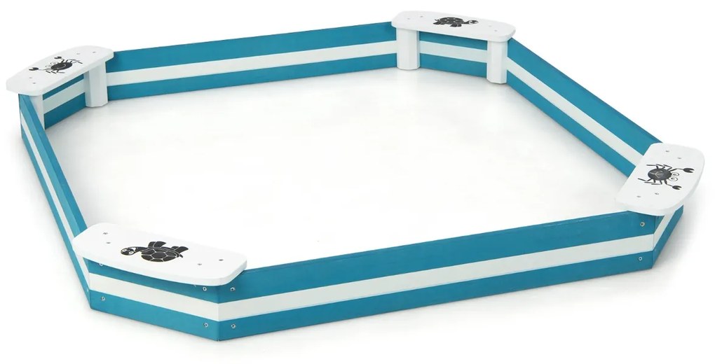 Costway Sabbiera in legno con sedili incorporati simpatici motivi struttura senza fondo, Sabbiera da esterni per bambini