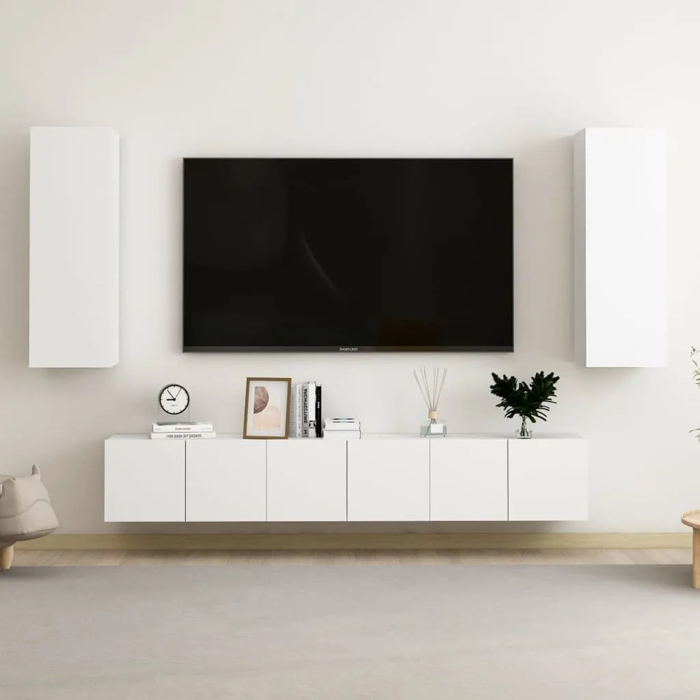 Set Mobili Porta Tv 5 Pz Bianco İn Legno Multistrato /