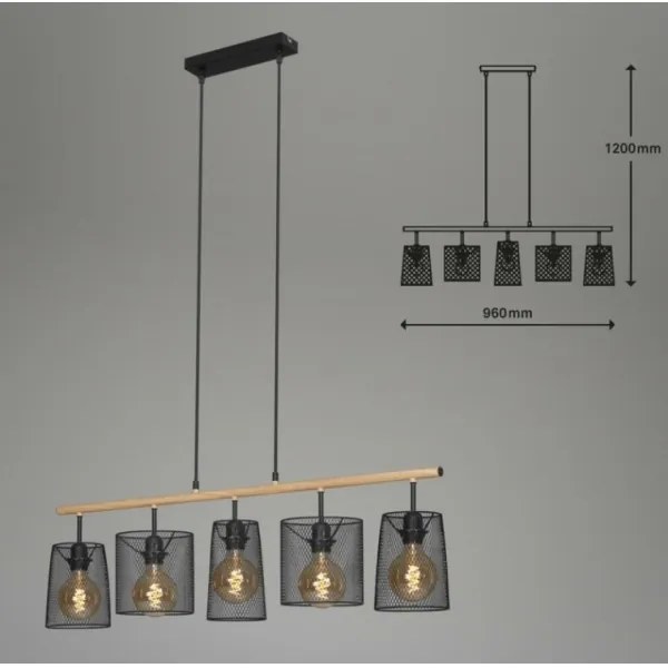 Brilo 4078-054 - Lampadario sospeso con cavo WOOD & STYLE 5xE27/60W/230V