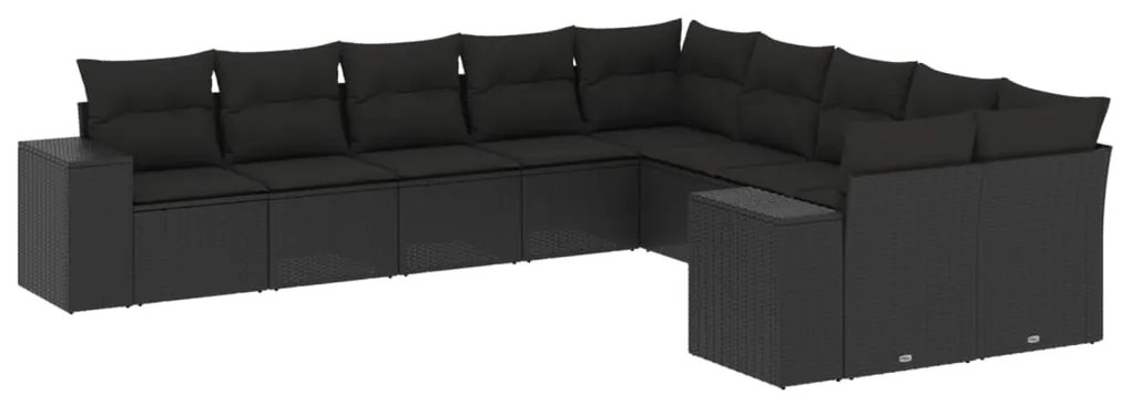 Set divani da giardino 10pz con cuscini in polyrattan nero