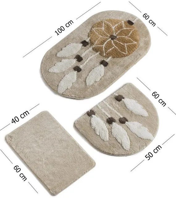 Tappetini da bagno marrone chiaro in set da 3 pezzi 100x60 cm Ruya - Foutastic